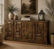Crafters and Weavers Rustic-Modern Geometric Design Sideboard in Brown