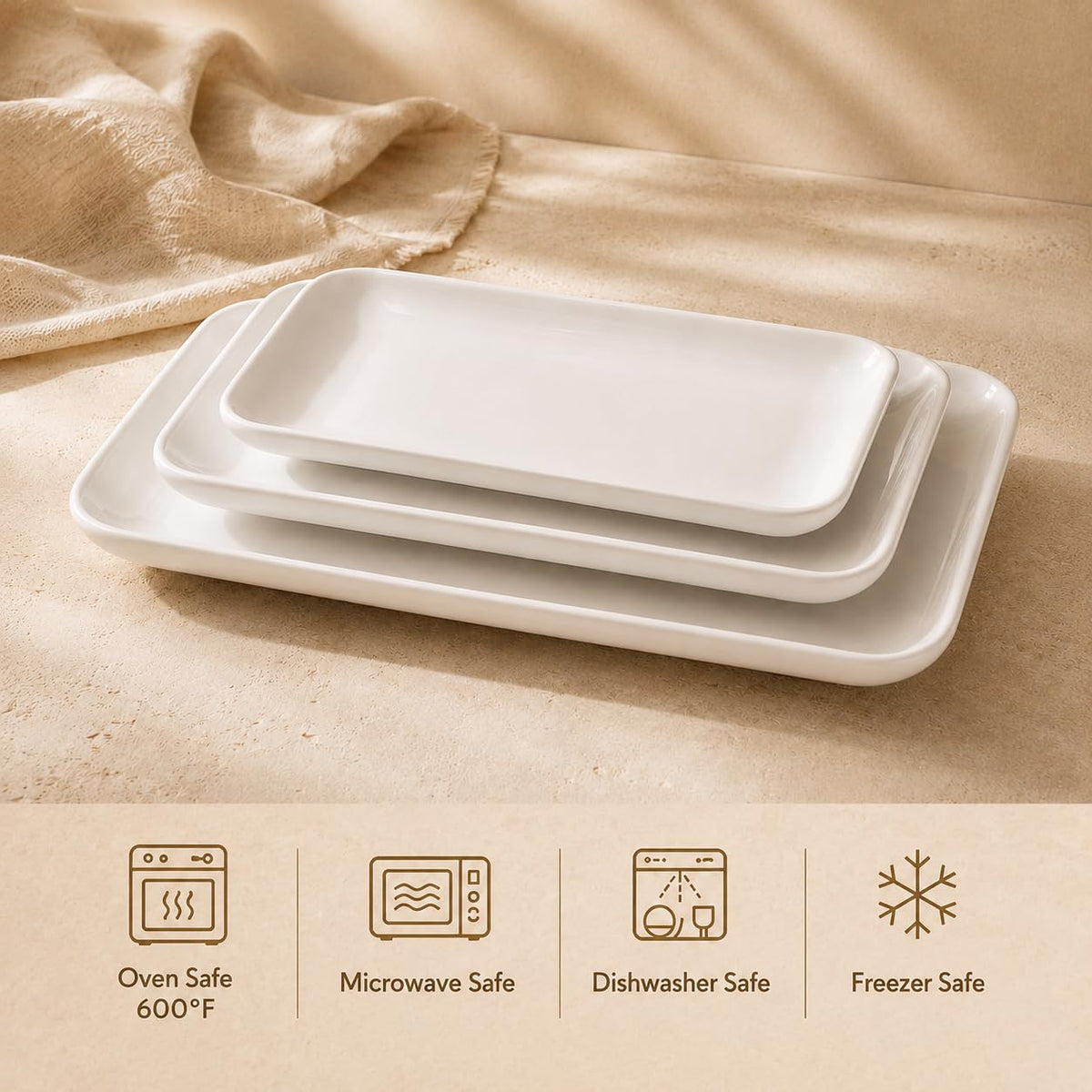 Delling Porcelain Serving Platter Set, 16/14/12 Inch, White