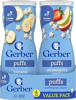 Gerber Baby Snacks Puffs Variety Pack, Banana & Strawberry Apple, 1.48 Ounce - 2 count of four packs, Package may vary, 1.48 Ounce (Pack of 8)