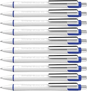 Schneider Slider Xite XB (Extra Broad) Ballpoint Pen, Refillable + Retractable, 1.4 mm, White Barrel w/Blue Accents, Blue Ink, Box of 10 Pens (133203)