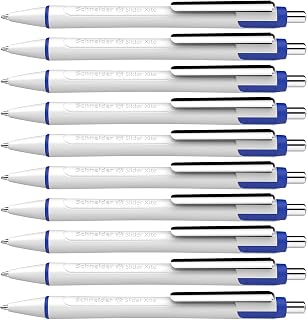 Schneider Slider Xite XB (Extra Broad) Ballpoint Pen, Refillable + Retractable, 1.4 mm, White Barrel w/Blue Accents, Blue Ink, Box of 10 Pens (133203)