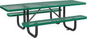 Global Industrial 8'L Rectangular Picnic Table, ADA Compliant, Green | Expanded Metal, Thermoplastic Coating, Attached Benches, 1-1/2â€ Umbrella Pole Hole, Outdoor-Rated, Unassembled