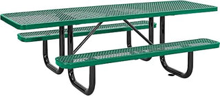 Global Industrial 8'L Rectangular Picnic Table, ADA Compliant, Green | Expanded Metal, Thermoplastic Coating, Attached Benches, 1-1/2â€ Umbrella Pole Hole, Outdoor-Rated, Unassembled