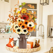 Obbsie Artificial Fall Flowers in Metal Pot, 22.5 Inch, Orange