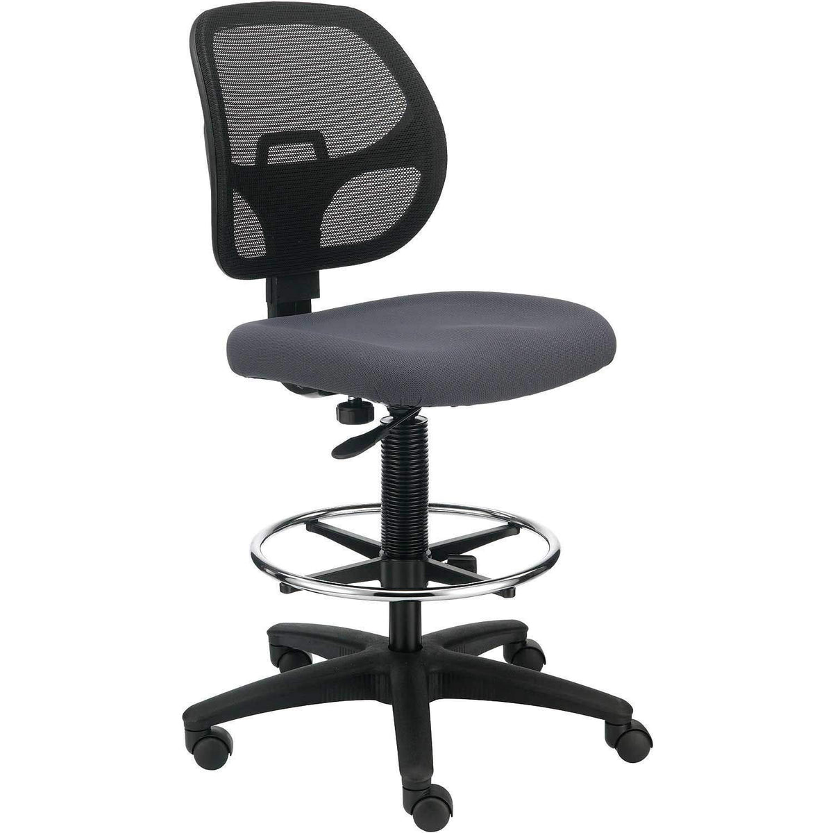 Armless Mesh Drafting Stool by Global Industrial – 16.5"H x 17.75"W, Plastic, Grey, Model A2813TMIX-GY