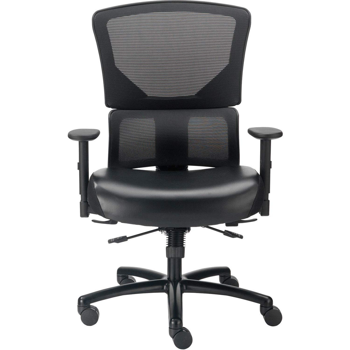 24 Hour Big & Tall Mesh Back Chair w/High Back & Adj. Arms by Global Industrial – 2.33 ft x 2.08 ft x 3.67 ft, Faux Leather, Black, Model 639637V-SRL-17WA
