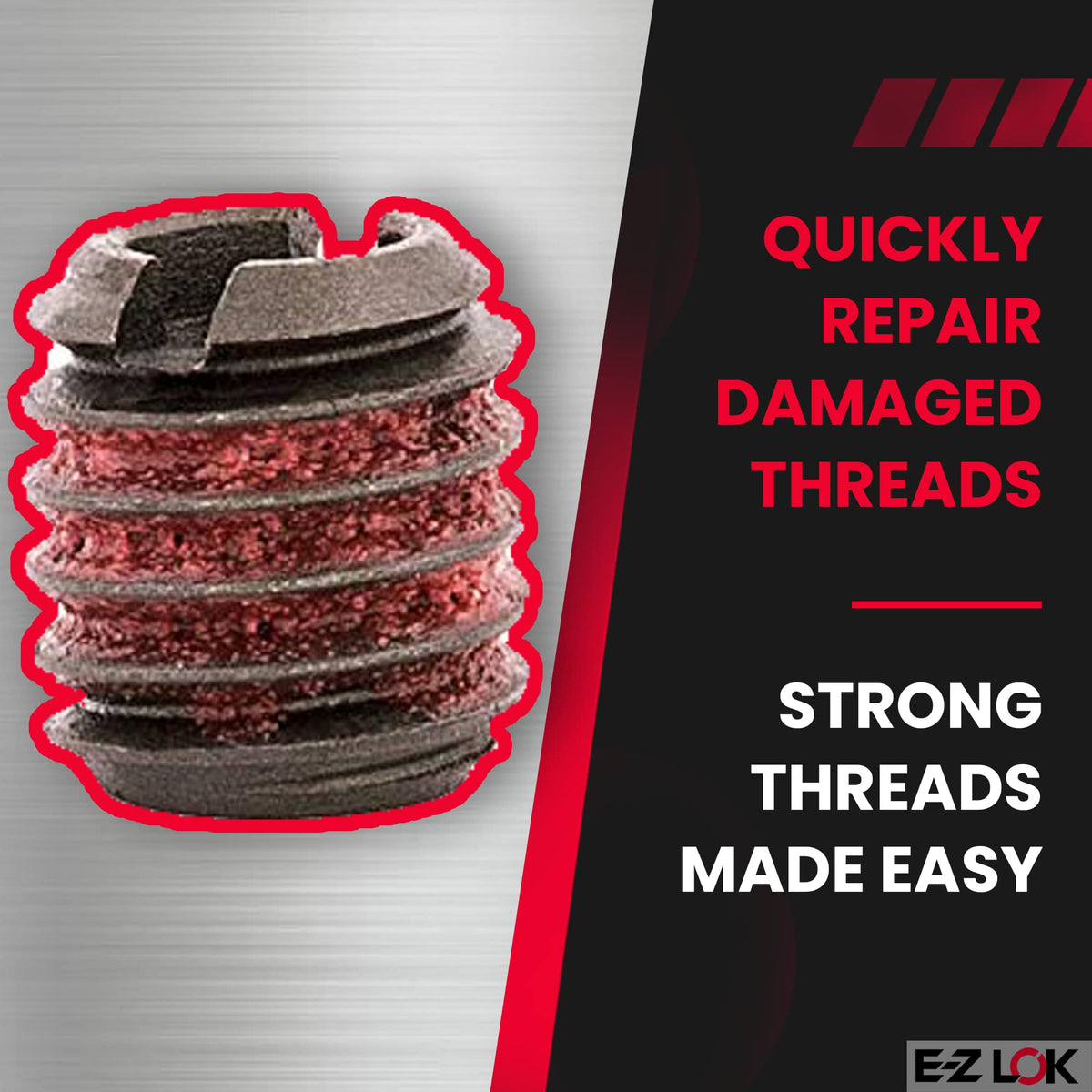 Thread Insert by E-Z LOK – Meets AISI 12L14, #8-32 Internal Threads, 5/16"", Steel, Red, Pack of 10, Model 329-008