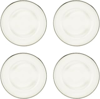 10 Strawberry Street Markle Ribbed Glass Charger, Silver Rim, Set of 4