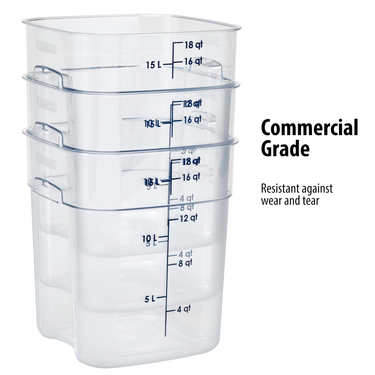 FreshPro 18Qt Food Storage Container in Clear for Industrial and Kitchen Use by Cambro – 18 quarts, Polycarbonate (PC), Clear, Model 18SFSPROCW135