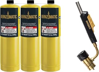 Bernzomatic 328640 TS99T Trigger Start Swivel Head Torch (TS99T Torch + 3 MAPP Gas Bottles)