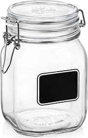 Bormioli Rocco Fido Square Clear Jar with Chalkboard, 33-3/4-Ounce