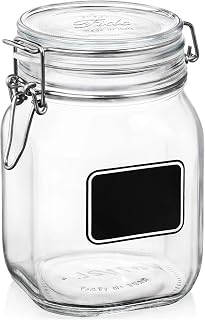 Bormioli Rocco Fido Square Clear Jar with Chalkboard, 33-3/4-Ounce