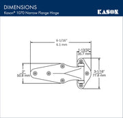 1070 Narrow Flange Hinge by Kason – 7/8", Stainless Steel, Silver, Model 11070000032