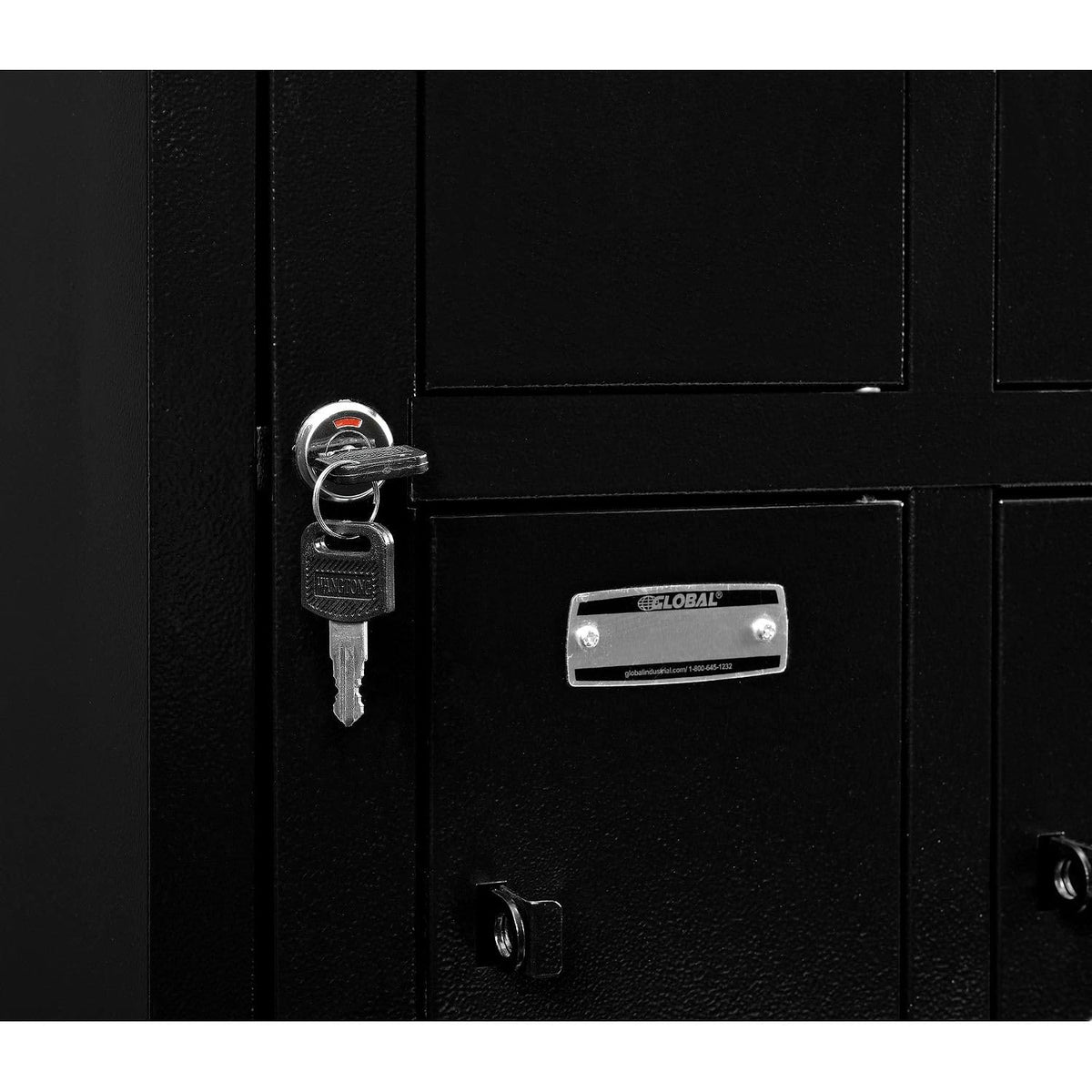 2-Tier 8 Door Tablet Cell Phone Locker Keyed Lock & Hasp by Global Industrial – 28-1/2"W x 11-1/4"D x 26-3/4"H, Alloy Steel, Black, Model 493330BK