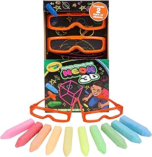 Crayola Neon 3D Washable Sidewalk Chalk Set, 10 Chalk Sticks with 2 Pairs of 3D Glasses, Ages 4+