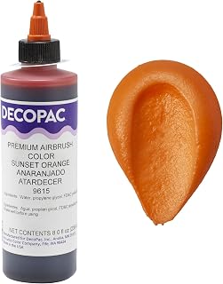 DecoPac Sunset Orange Food Coloring, 8 Fl Oz Airbrush Food Color, Edible Airbrush For Cake Decorating, Cookie Airbrush Coloring, Food Airbrush Kit Add-on, Airbrushes For Cake Decorating 8Fl Oz