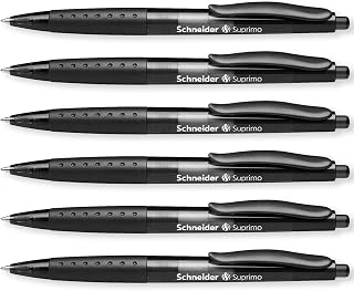 Schneider Suprimo Ballpoint Pen with Rubber Grip & Medium Tip, Black 6 Pack | Retractable, Refillable, Smooth Everyday Writing, Waterproof ISO-Certified Ink, Document Proof, Ideal for Office, Work, Home