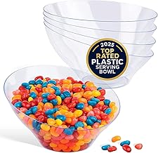 20oz Clear Plastic Serving Bowls (4 Pack) Medium Disposable Candy Dishes, Buffet Containers, Chips, Popcorn, Snacks, Mints, Salad Bar, Snack Bowl, Parties, Office Desk, Bridal Shower, Party Supplies