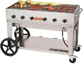 CVMCB48 48" Liquid Propane Mobile Grill with 99000 BTU Capacity Two 14 Wheels and Two Total Lock Casters : Stainless