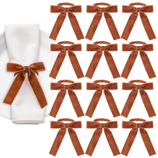 NatNarr Velvet Bow Napkin Rings, Set of 12, Brown