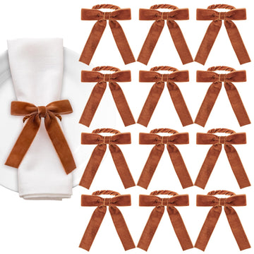 NatNarr Velvet Bow Napkin Rings, Set of 12, Brown