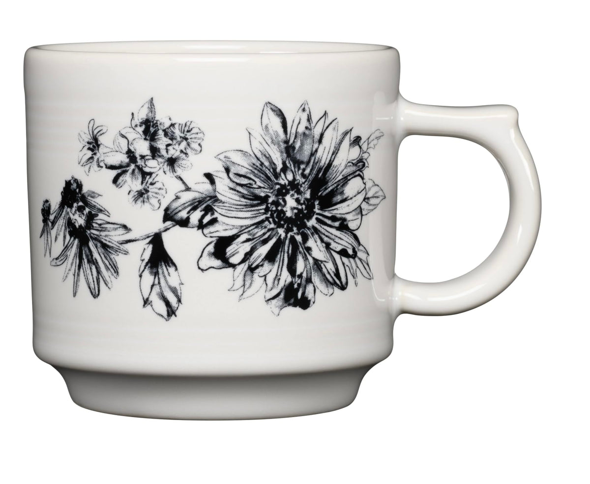 16oz Black Botanical Floral Stackable Coffee Cup by by Fiesta – 16 Ounces, Fully vitrified lead-safe china with a color glaze, Black
