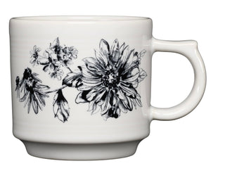 16oz Black Botanical Floral Stackable Coffee Cup by by Fiesta – 16 Ounces, Fully vitrified lead-safe china with a color glaze, Black