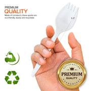 Disposable Sporks (50 Pack) White Plastic Sporks - BPA Free 2 in 1 Utensils - Heavy Weight Fork Spoon for School Lunch by Stock Your Home – 50 Pack, Plastic, White, Model 1307