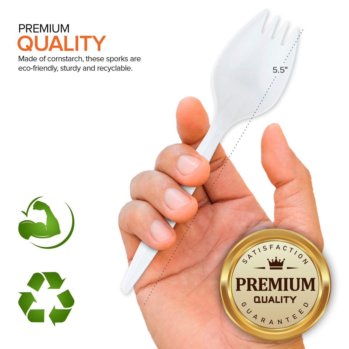 Disposable Sporks (50 Pack) White Plastic Sporks - BPA Free 2 in 1 Utensils - Heavy Weight Fork Spoon for School Lunch by Stock Your Home – 50 Pack, Plastic, White, Model 1307