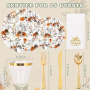 Joyido Thanksgiving Dinnerware Set, 175 Pieces for 25 Guests, Pumpkin Design