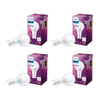 LED 100W A21 GU24 4-Pack Ultra Definition Bright White (3000K) 1600 Lumen Dimmable Frosted Flicker-Free Light Bulbs by PHILIPS – Plastic, White, Pack of 4, Model 558684