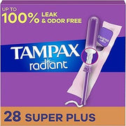 Tampax Radiant Tampons with LeakGuard Braid, Super Plus Absorbency, Unscented, 28 Count (Packaging May Vary)