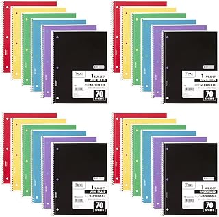 Mead Spiral Notebook, 24 Pack, 1 Subject, Wide Ruled Paper, 7-1/2" x 10-1/2", 70 Sheets per Notebook, Colors Will Vary (930203-ECM25)
