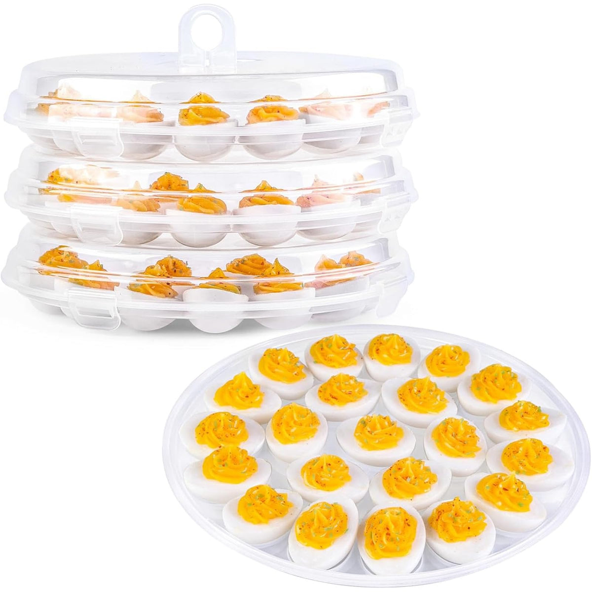 Haksen Egg Carrier Set, 3 Clear Trays with Lids, Holds 66 Deviled Eggs