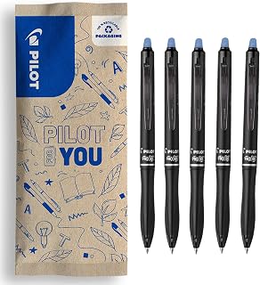 PILOT - Set of 5 FriXion Ball Plus - Ergonomic Eraser Pens - Retractable & Refillable - Made of Recycled Plastic - Blue - Medium Tip