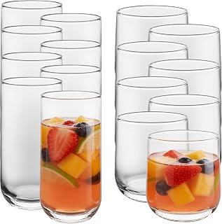 Libbey Ascent Tumbler & Rocks Drinking Glasses Set of 16, Clear Glass Cups