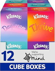 Kleenex Take a Moment Collection Tissues - 12 Cube Tissue Boxes - In Aid of Mind - Contains 4 Different Designs