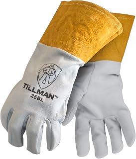 Tillman Large 14 14" Pearl and Gold Light Weight Split Deerskin Unlined TIG Welders Gloves with 4" Cuff and Kevlar Thread Locking Stitch (Carded)
