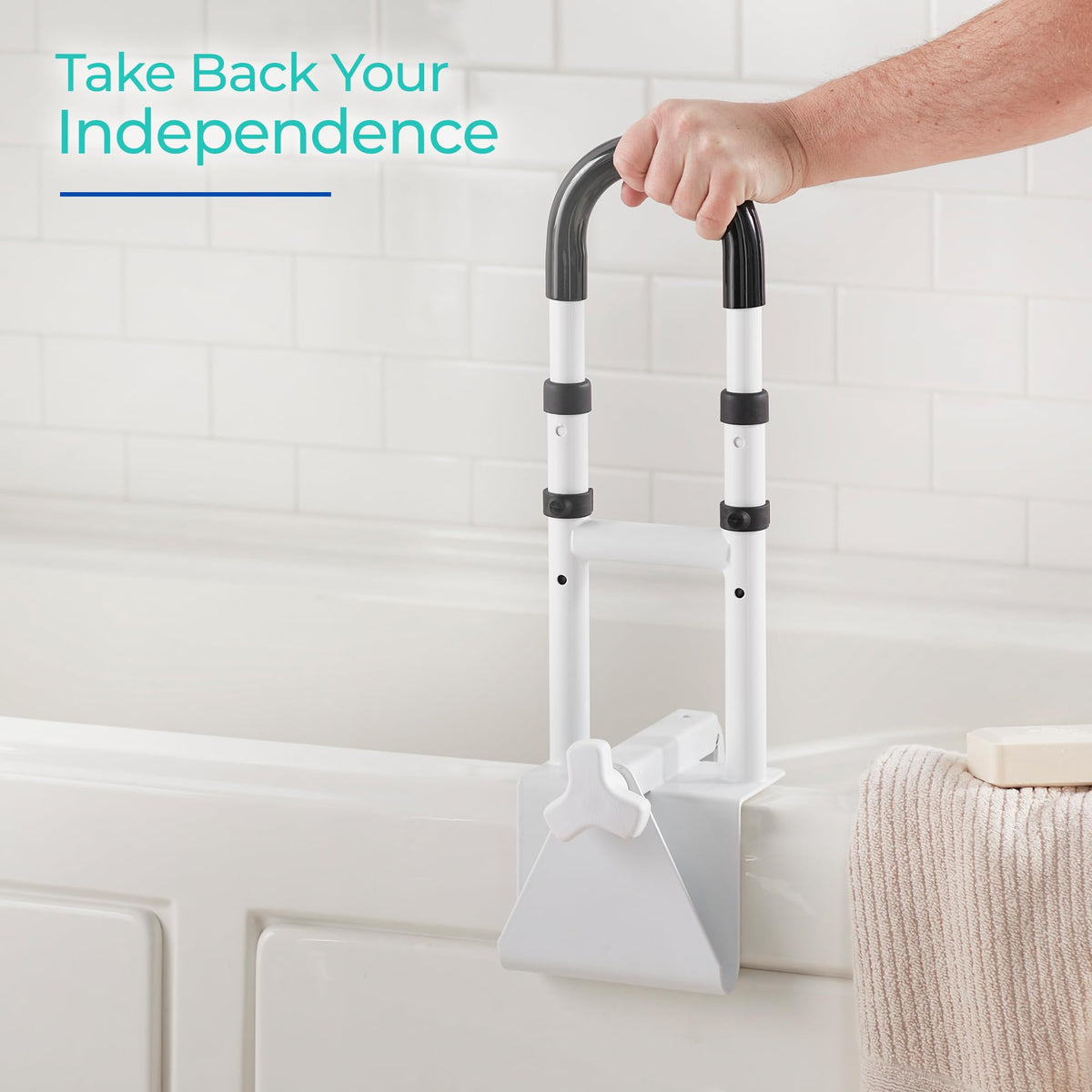 Adjustable Bathtub Grab Bar by Modern Innovations – Bathtub Grab Bar, Stainless Steel, White, Model 1420