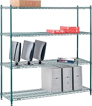 Nexel Poly-Green, 4 Tier, Wire Shelving Starter Unit, 60"W x 14"D x 54"H