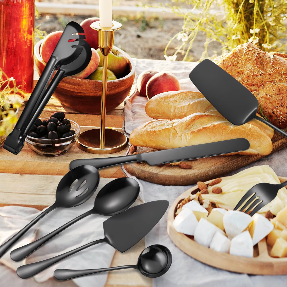 Aarainbow Serving Utensils Set, Stainless Steel 8 Piece, Black