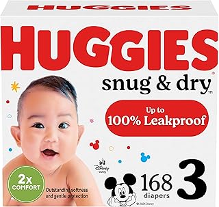 HUGGIES Size 3 Diapers, Snug & Dry Baby Diapers, Size 3 (16-28 lbs), 168 Count, Packaging May Vary