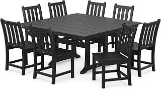 Polywood Traditional Garden 9-Piece Farmhouse Dining Set (Black)