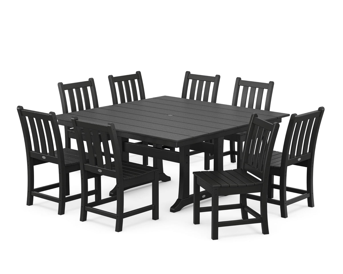 Traditional Garden 9-Piece Farmhouse Dining Set (Black) by Polywood – Onesize, Plastic, Black, Pack of 9