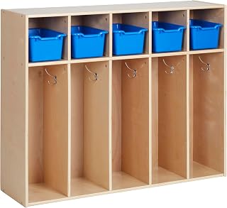 ECR4Kids Streamline 5-Section Toddler Locker & Bins, Natural, Blue