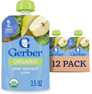 Gerber Stage 2 Organic Pear Spinach Pouches, 3.5 Oz, 12 Pack