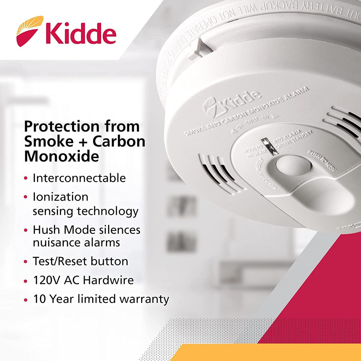 Hardwired Smoke & Carbon Monoxide Detector by Kidde – 4 Pack, Plastic, White, Pack of 4, Model 900-0114A