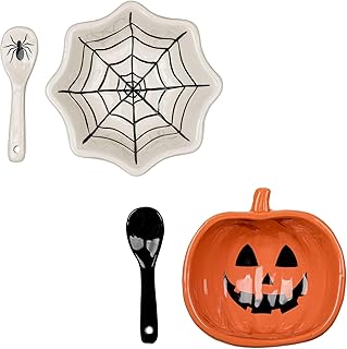 10 Strawberry Street Pumpkin & Web Dip Serving Set, Dip Bowl & Spreader