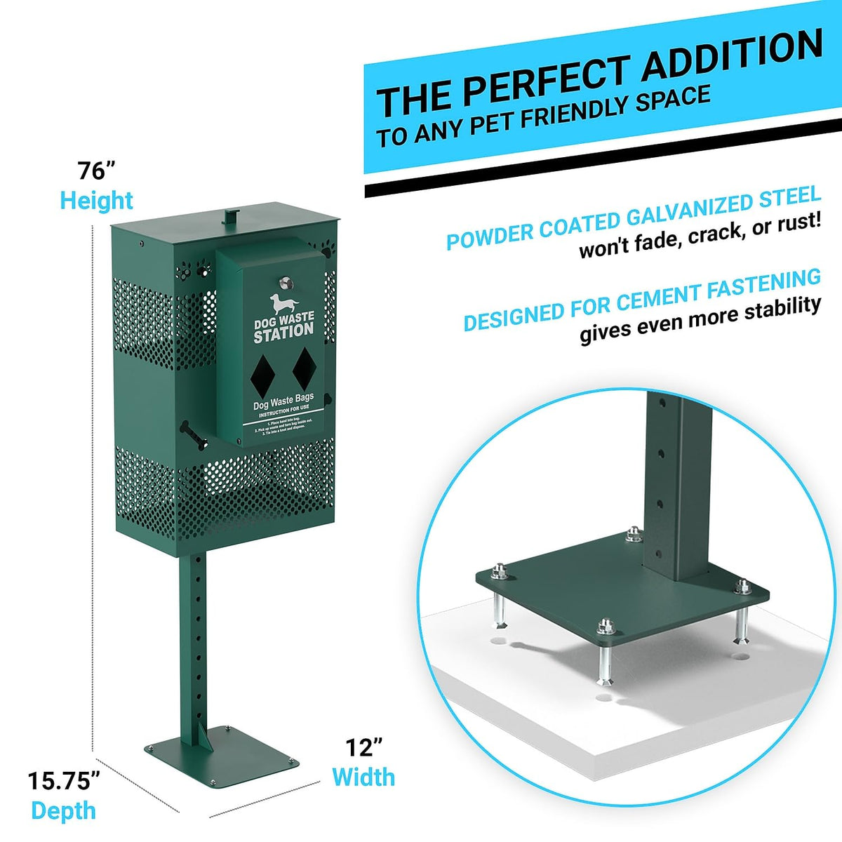 Locking Trash Can by Flash Furniture – Set of 1, 10.0 gallons, Steel, Green, Model YAN-G5S065425-GG