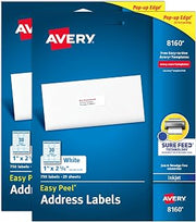 Avery Easy Peel® Printable Address Labels, Sure Feed® Technology, 1" x 2-5/8" Customizable Stickers, White, 1,500 Blank Mailing Labels, Great for Mailing, Shipping, and More (2-Pack of 08160)